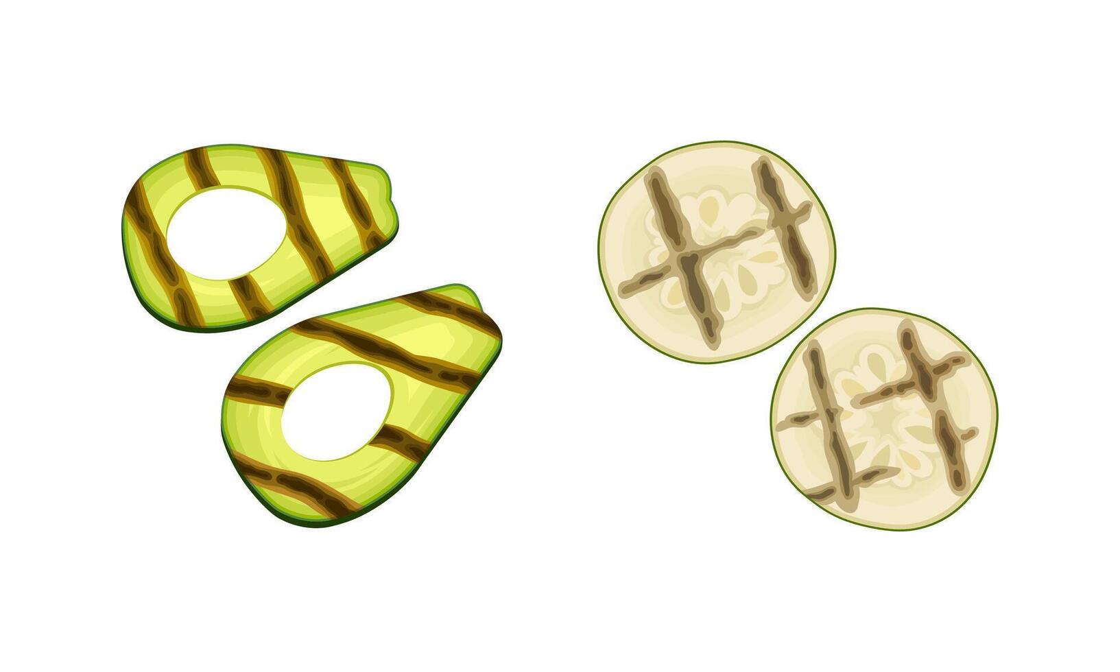 Grilled Avocado and Marrow as Cooked Food Set vector