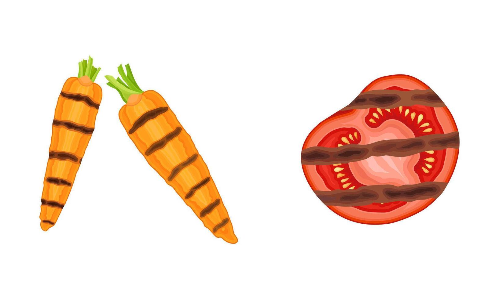 Grilled Carrot and Tomato as Cooked Food Set vector