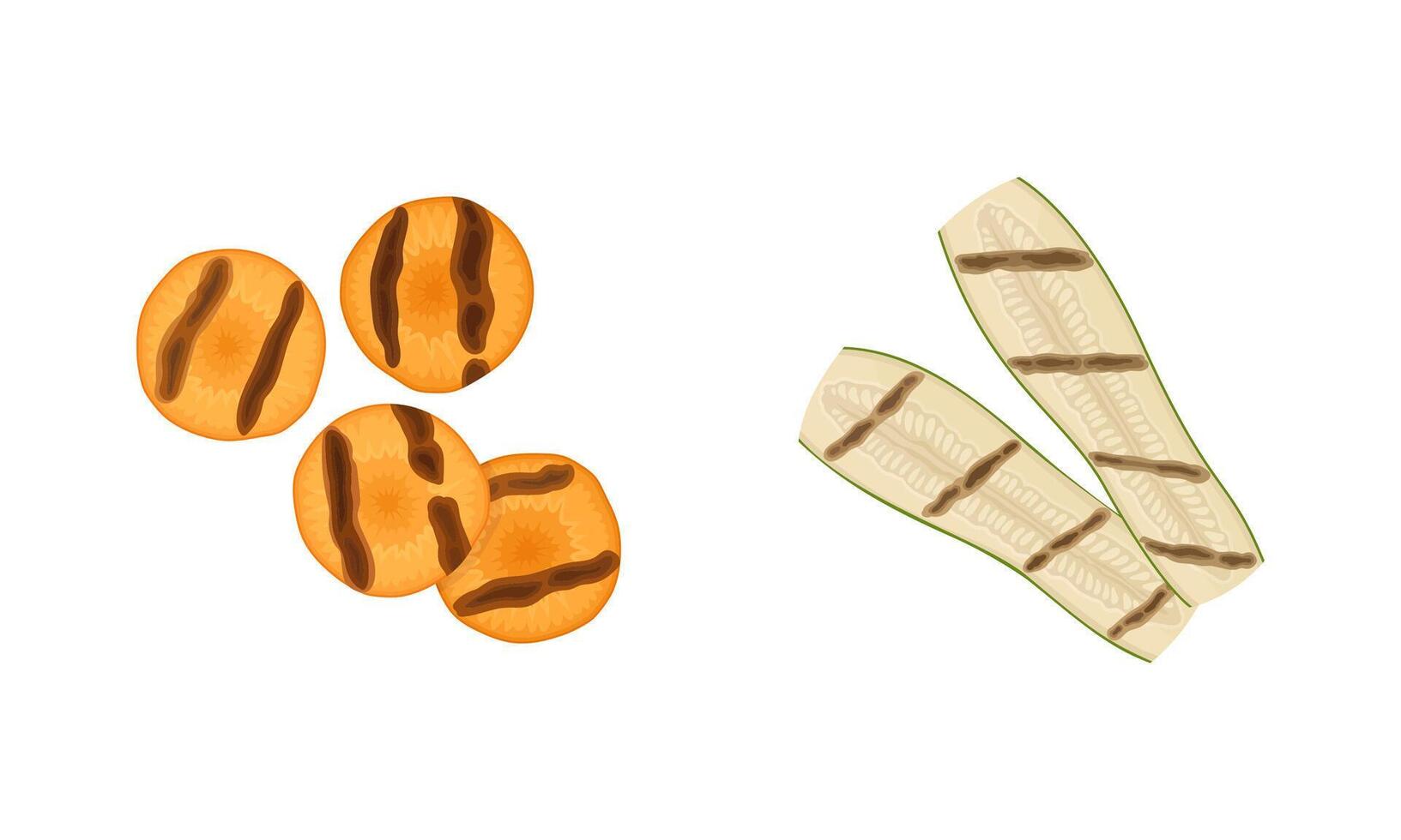 Grilled Carrot and Cucumber as Cooked Food Set vector