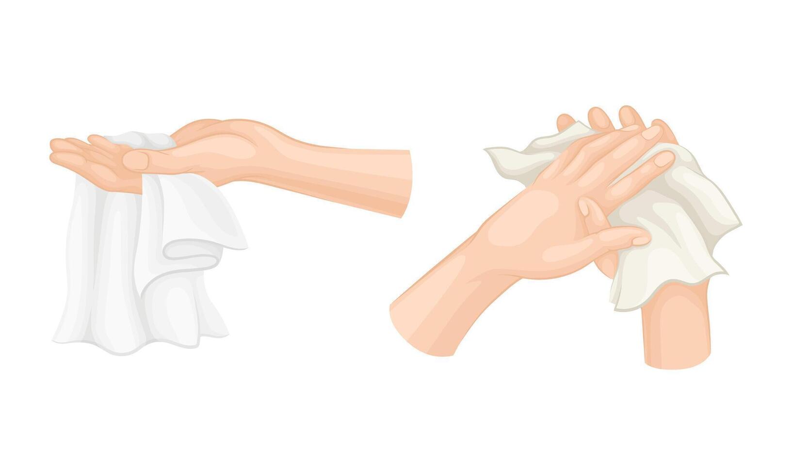 Personal Hygiene and Hand Cleansing with Wet Wipe Scrubbing Skin Set vector
