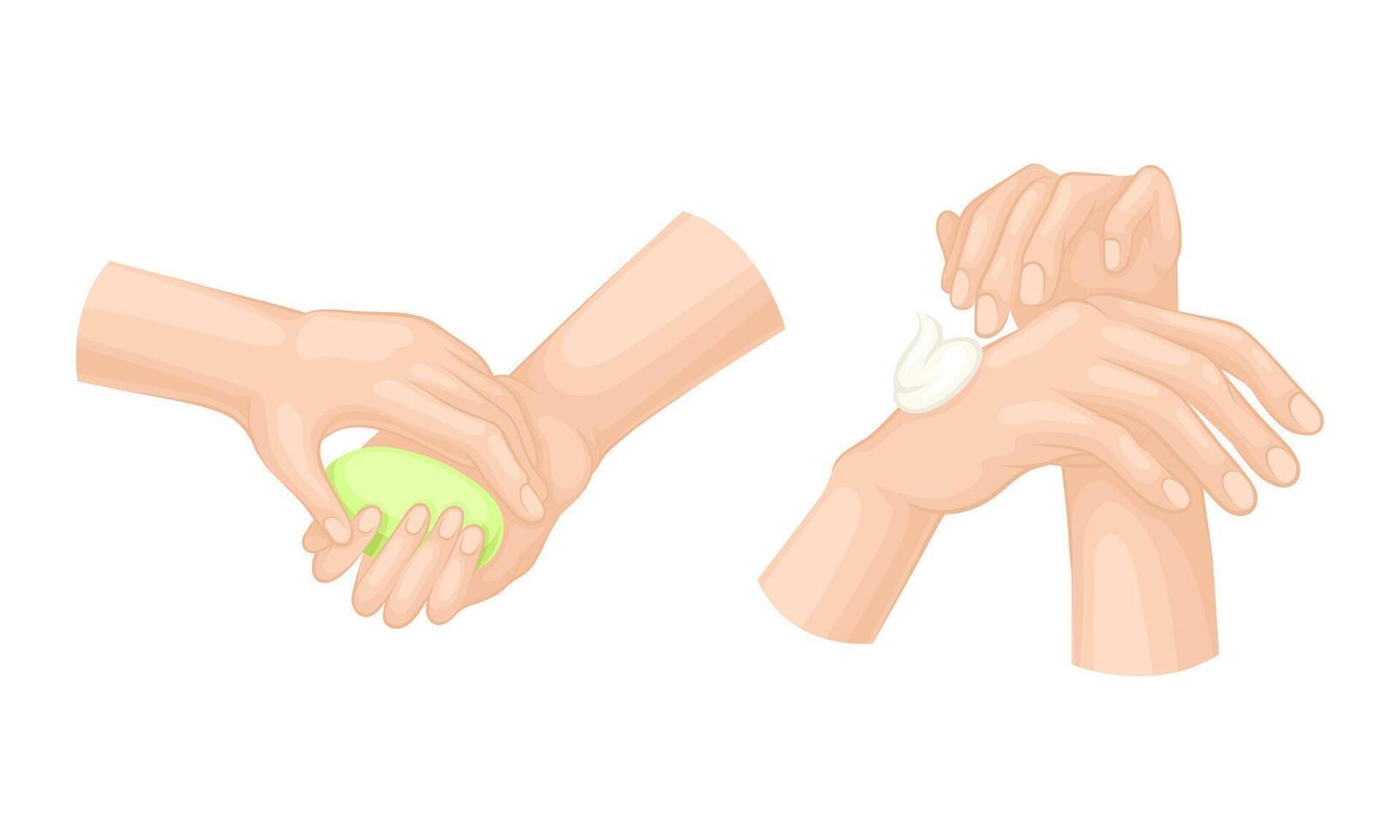 Personal Hygiene and Hand Cleansing Using Soap and Foam Set vector