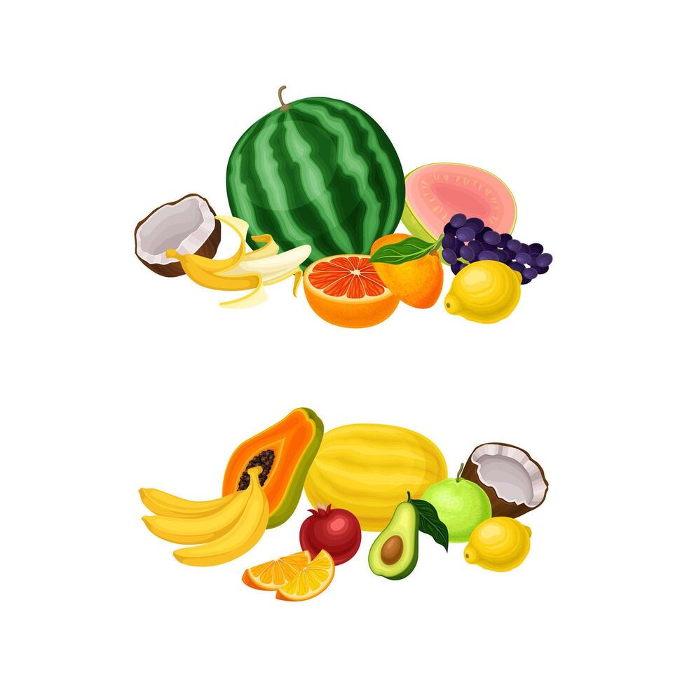 Pile of Bright and Juicy Tropical Fruit with Watermelon and Banana Set vector