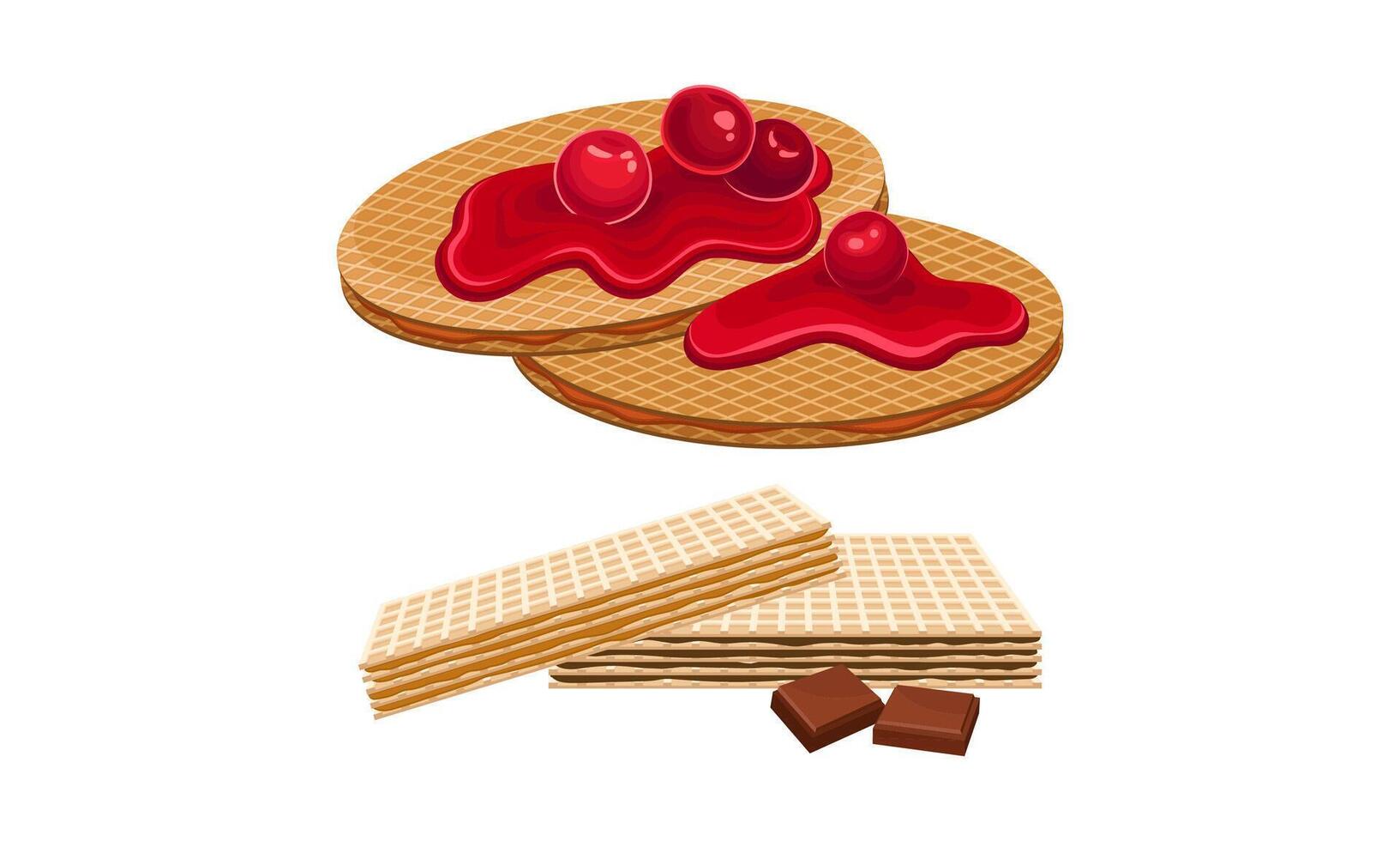 Waffle with Surface Impression Topped with Berry Set vector