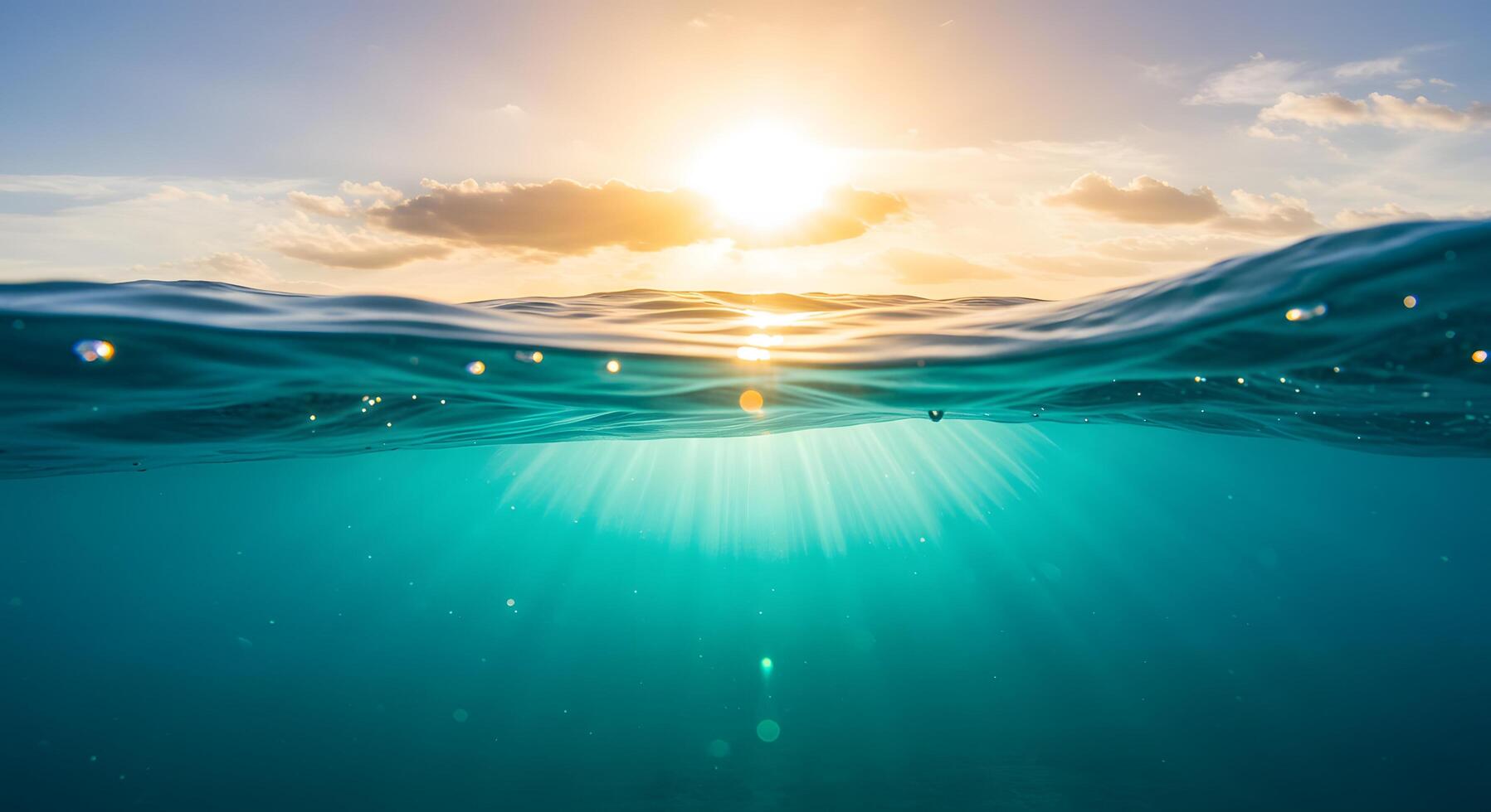 Water texture in ocean, lit by soft tropical sunbeams perfect for wellness apps, diving blogs, or calming digital wallpapers. photo