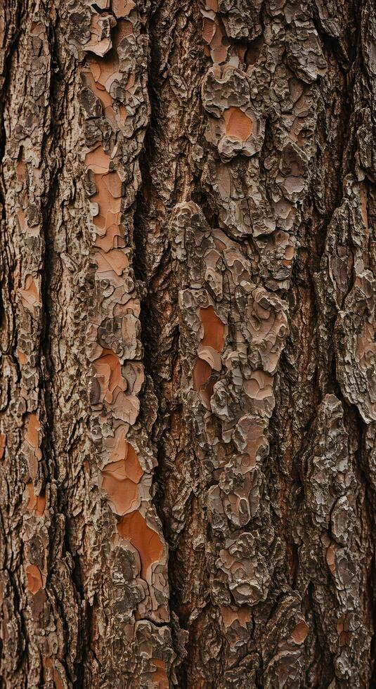 Close up tree bark texture, ideal for forest visuals, brochures, or nature-based storytelling. photo