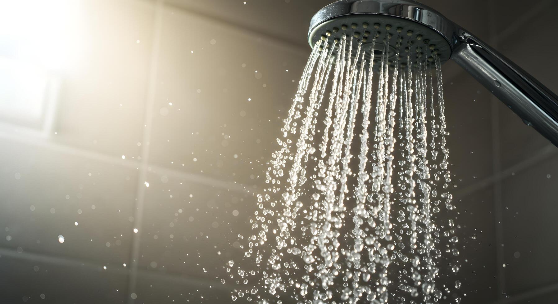 Hot shower, Clean and sharp capture of running water from a bathroom shower head, great for websites, product packaging, or water conservation campaigns. photo