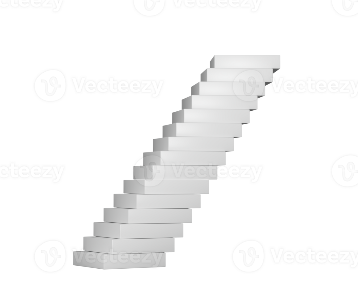 Stack of white rectangular blocks, slightly offset to create a leaning tower effect. 3D Illustration png