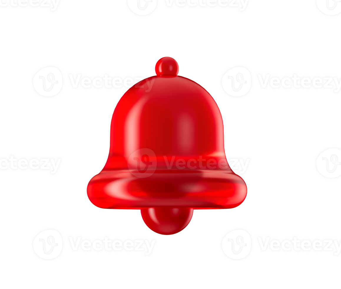 3D Red bell icon with a glossy, smooth finish and a clapper inside. 3D Illustration. png