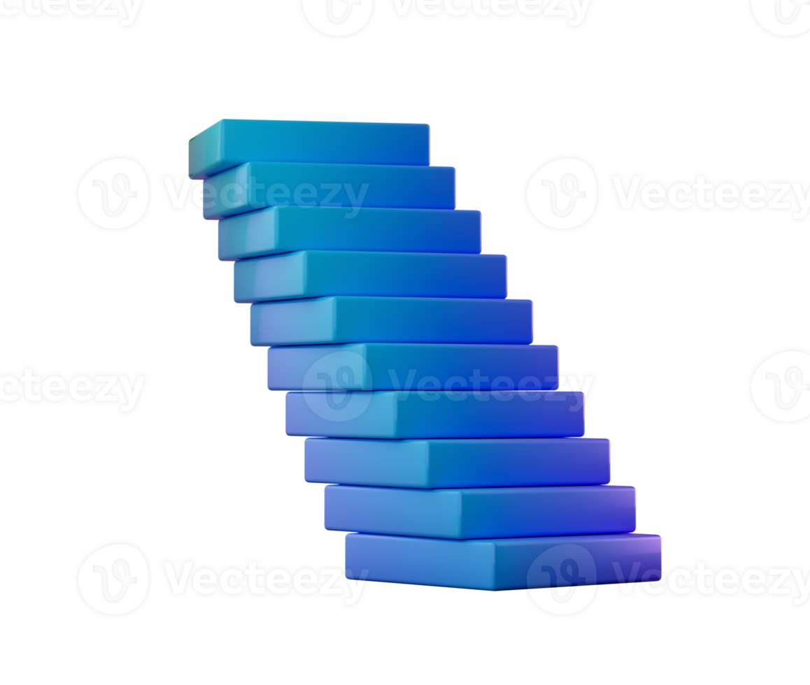 Stack of blue rectangular blocks, slightly offset to create a leaning tower effect. 3D Illustration png