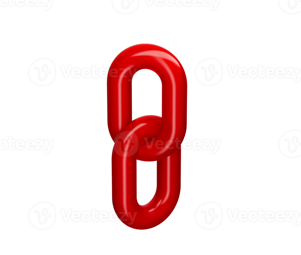 3D Red chain link icon with a glossy finish, symbolizing connection and unity. 3d illustration png