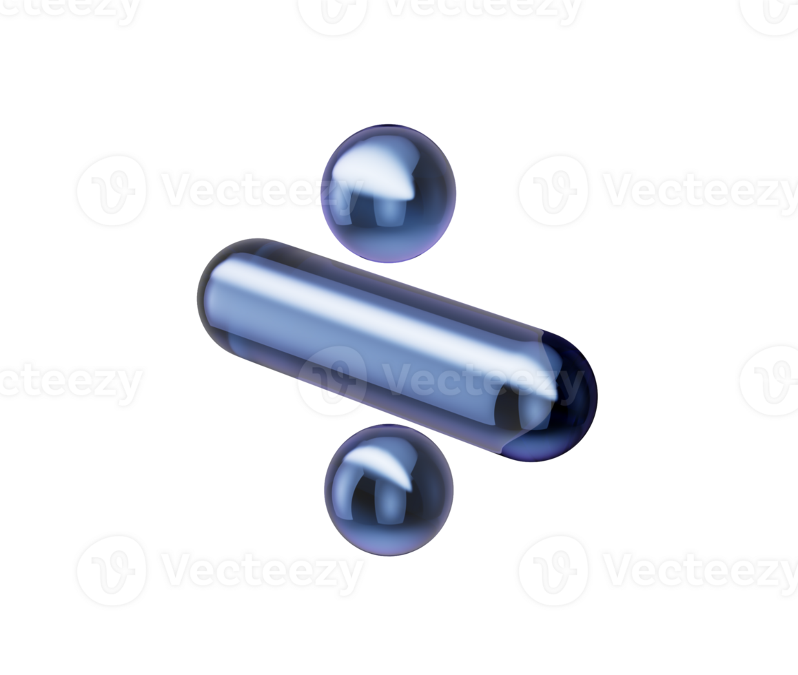 3D Glossy dark blue division symbol with sleek reflections and a metallic finish. 3d illustration png
