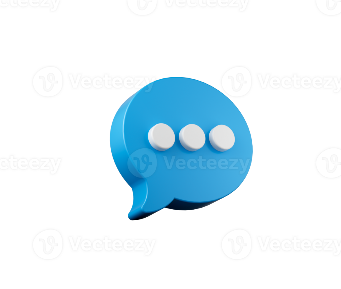 3d Blue chat icon with three white dots, symbolizing messaging and communication. 3d illustration png