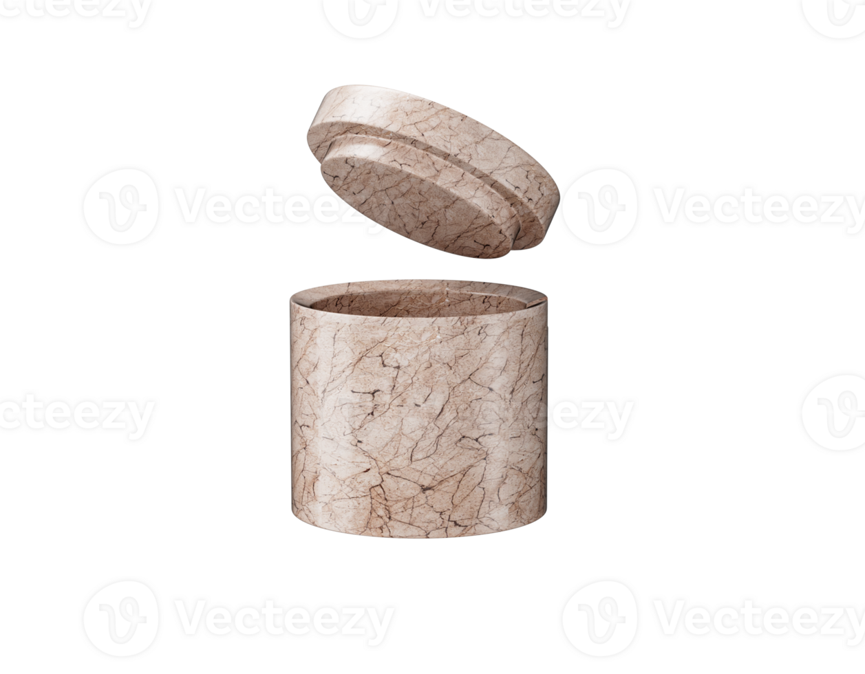 A sleek marble-style container with dark brown veining patterns and a matching lid, 3D Illustration png