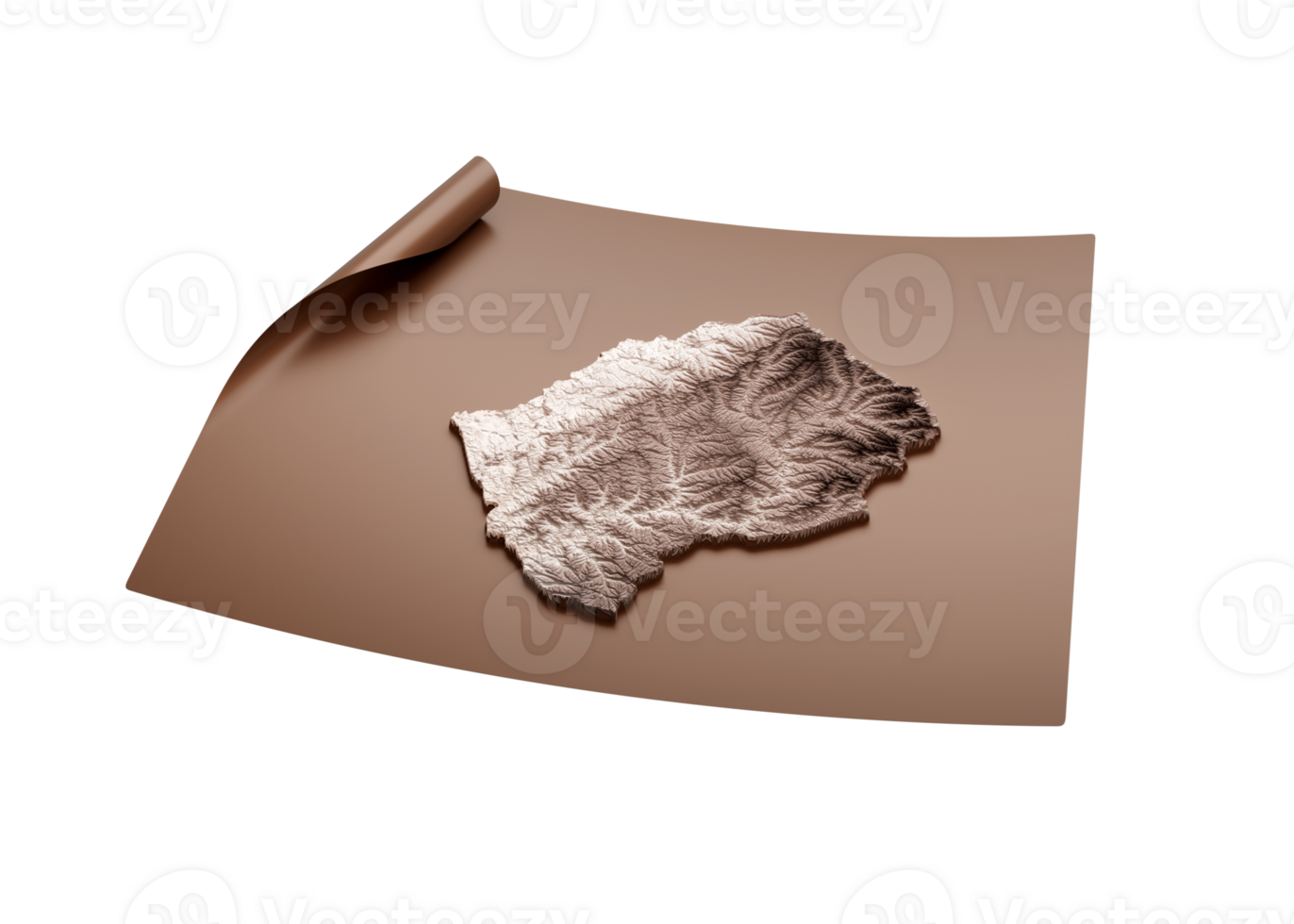Map Of Lesotho Old Style Brown On Unrolled Map Paper Sheet 3d Illustration png