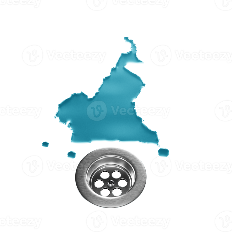 Cameroon Water Map With Drainage Metal Sink Save Water And Water Wastage Concept 3D Illustration png