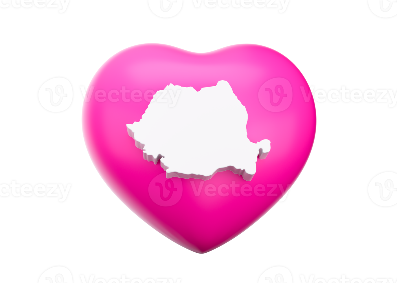 Pink Heart With Map Of Romania 3d Illustration png