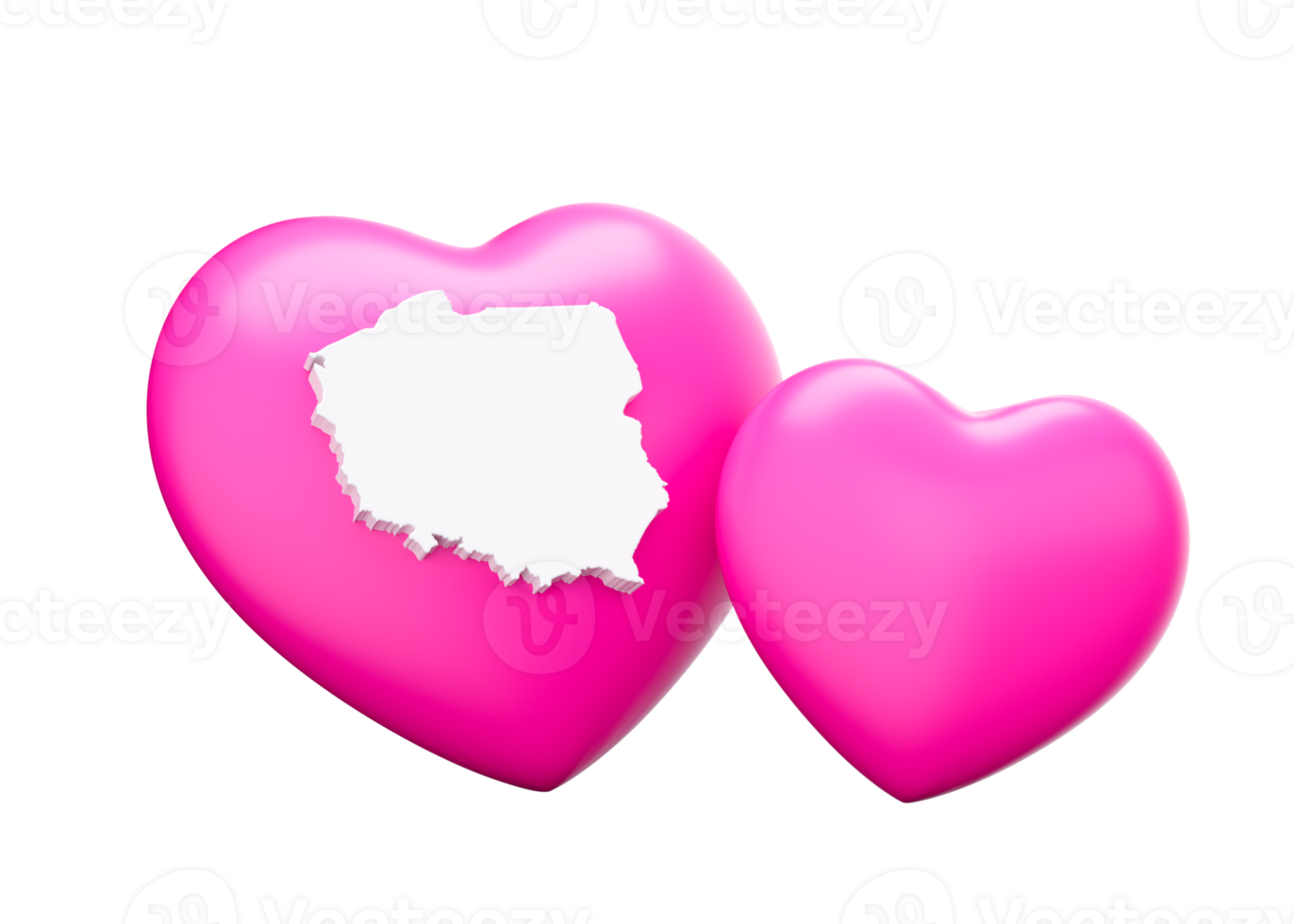 Shiny Pink Hearts With Map Of Poland 3d Illustration png