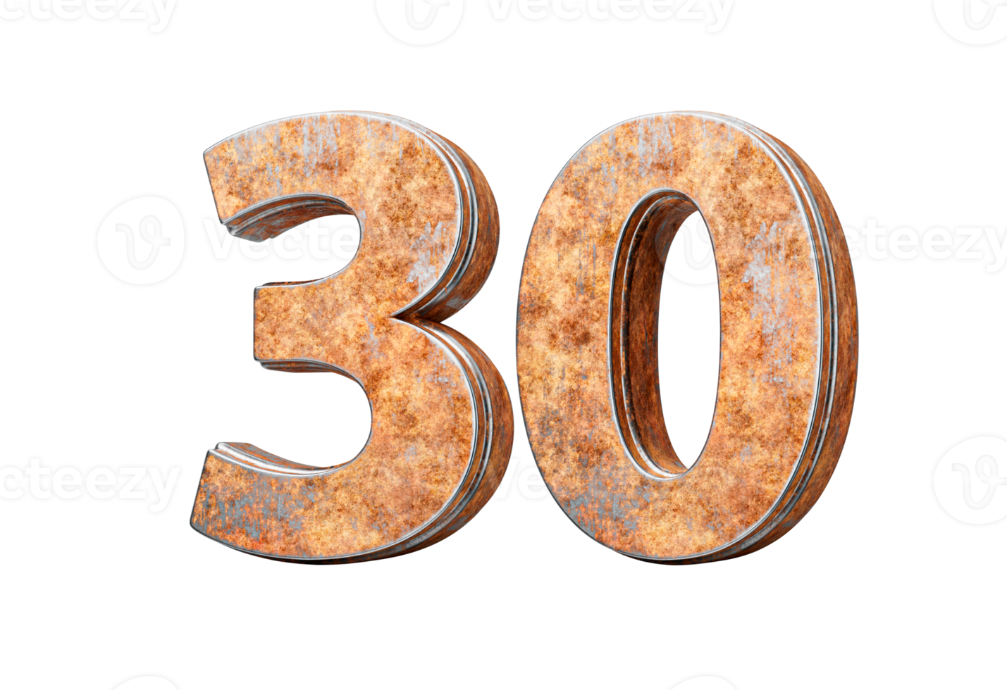 Number Thirty 30 Digit Made Of Old Rusty Iron Metal Texture 3d Illustration png