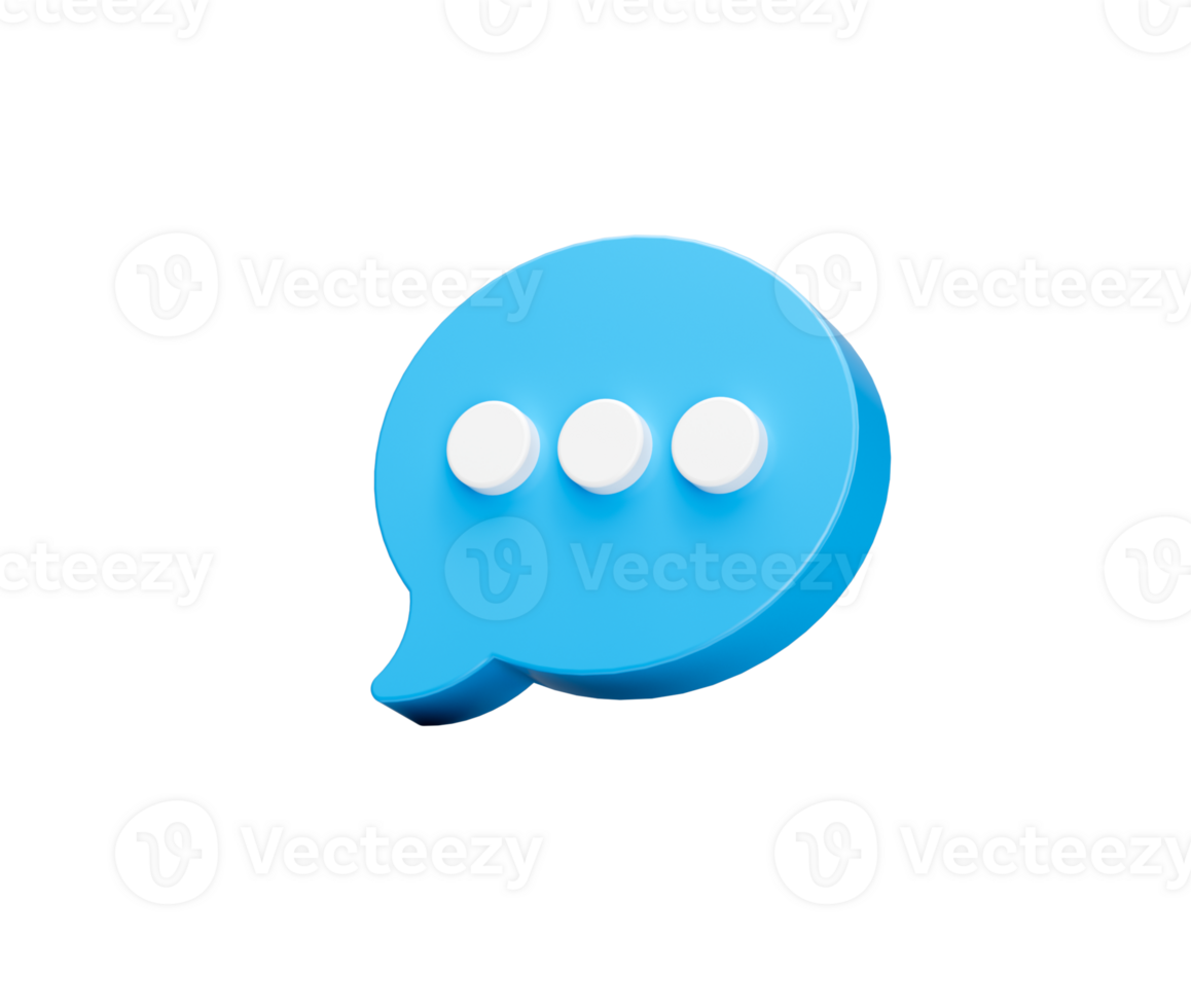 3d Blue chat icon with three white dots, symbolizing messaging and communication. 3d png