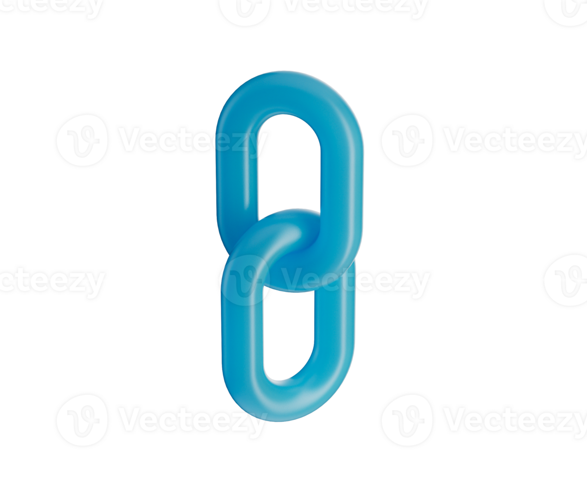 3D Blue chain link icon with a glossy finish, symbolizing connection and unity. 3d png