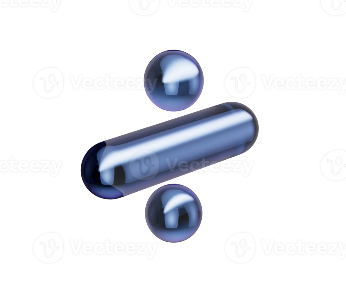 3D Glossy dark blue division symbol with sleek reflections and a metallic finish. 3d png