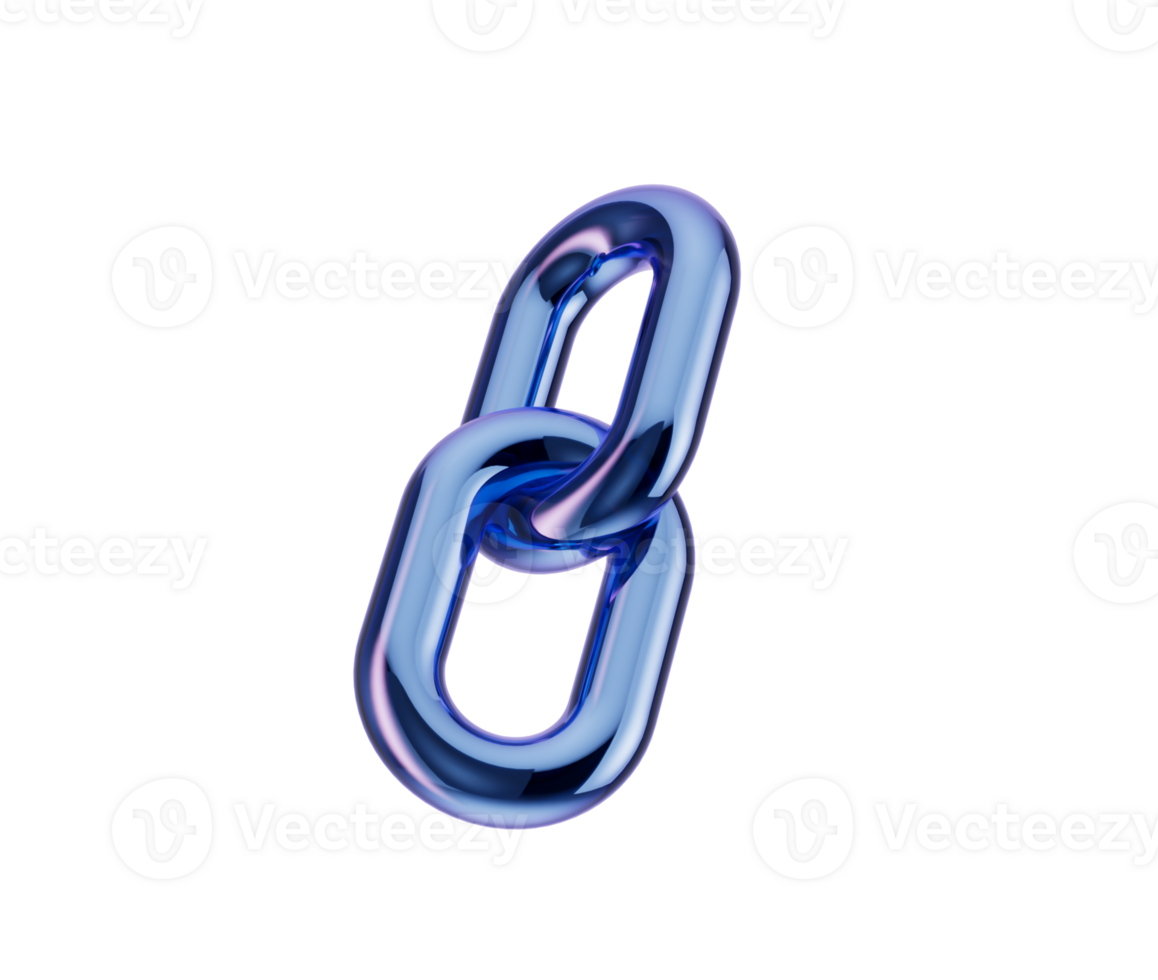 3D Metallic blue chain link with a glossy finish, symbolizing connection and unity. 3d illustration png