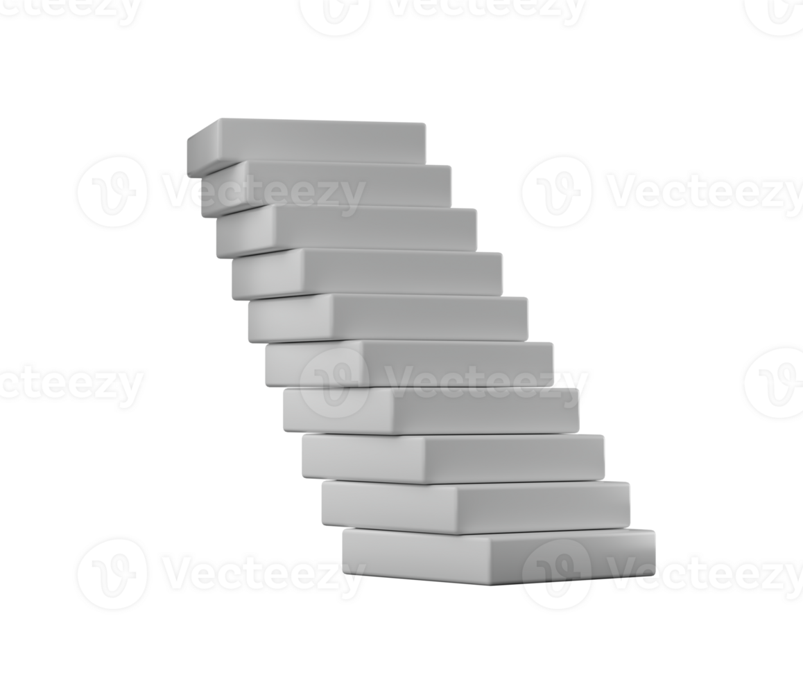 Stack of white rectangular blocks, offset to create a leaning tower effect. 3D Illustration png