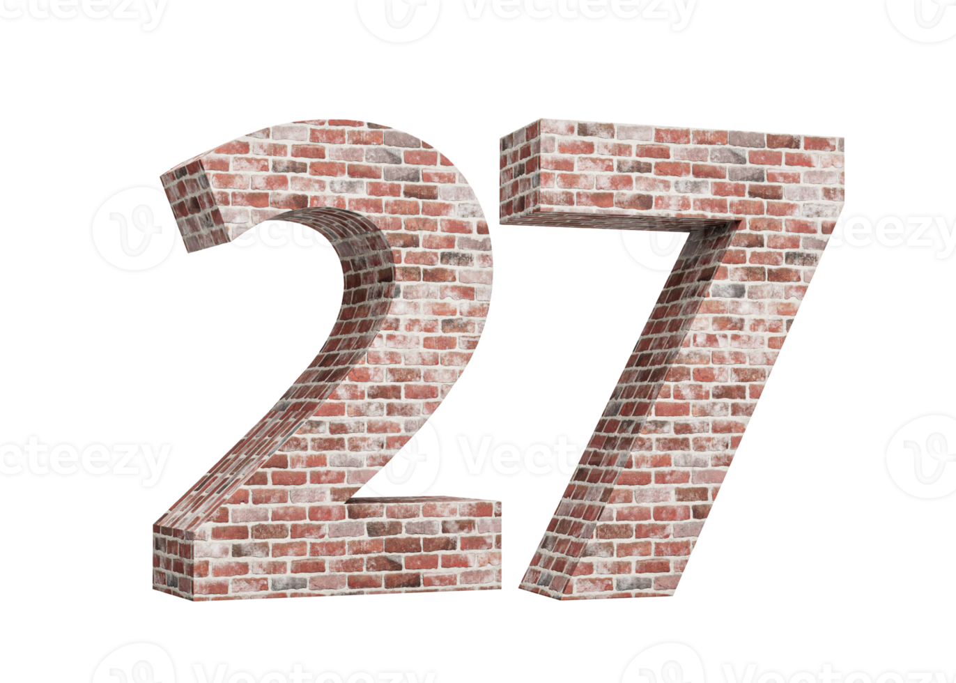 Number Twenty Seven 27 Digit Made Of Old Grunge Texture Wall Of Bricks 3D Illustration png