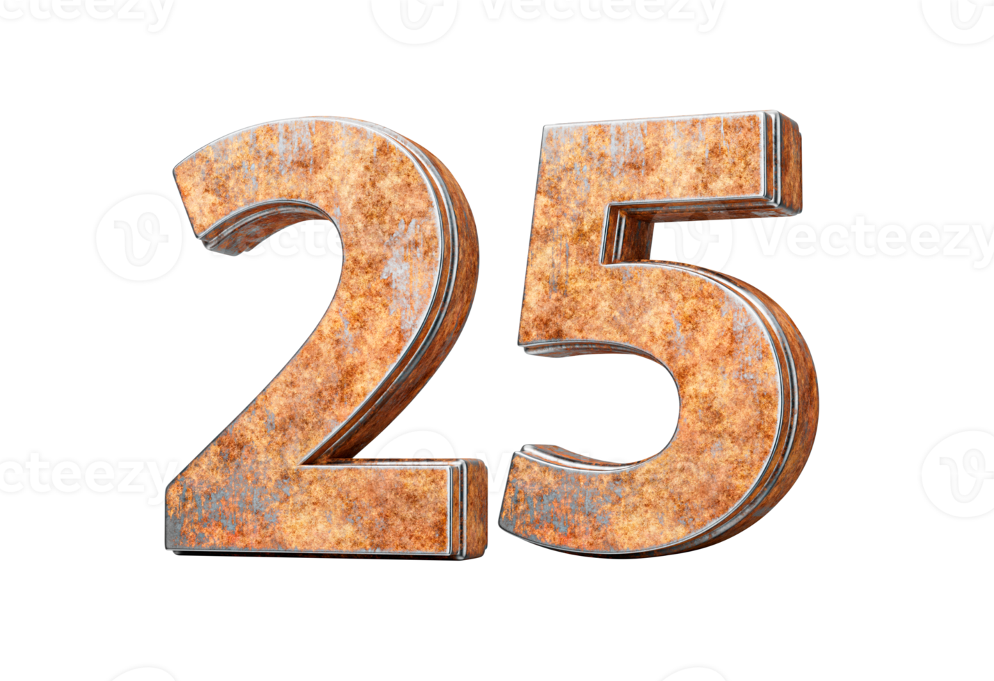 Number Twenty Five 25 Digit Made Of Old Rusty Iron Metal Texture 3d Illustration png