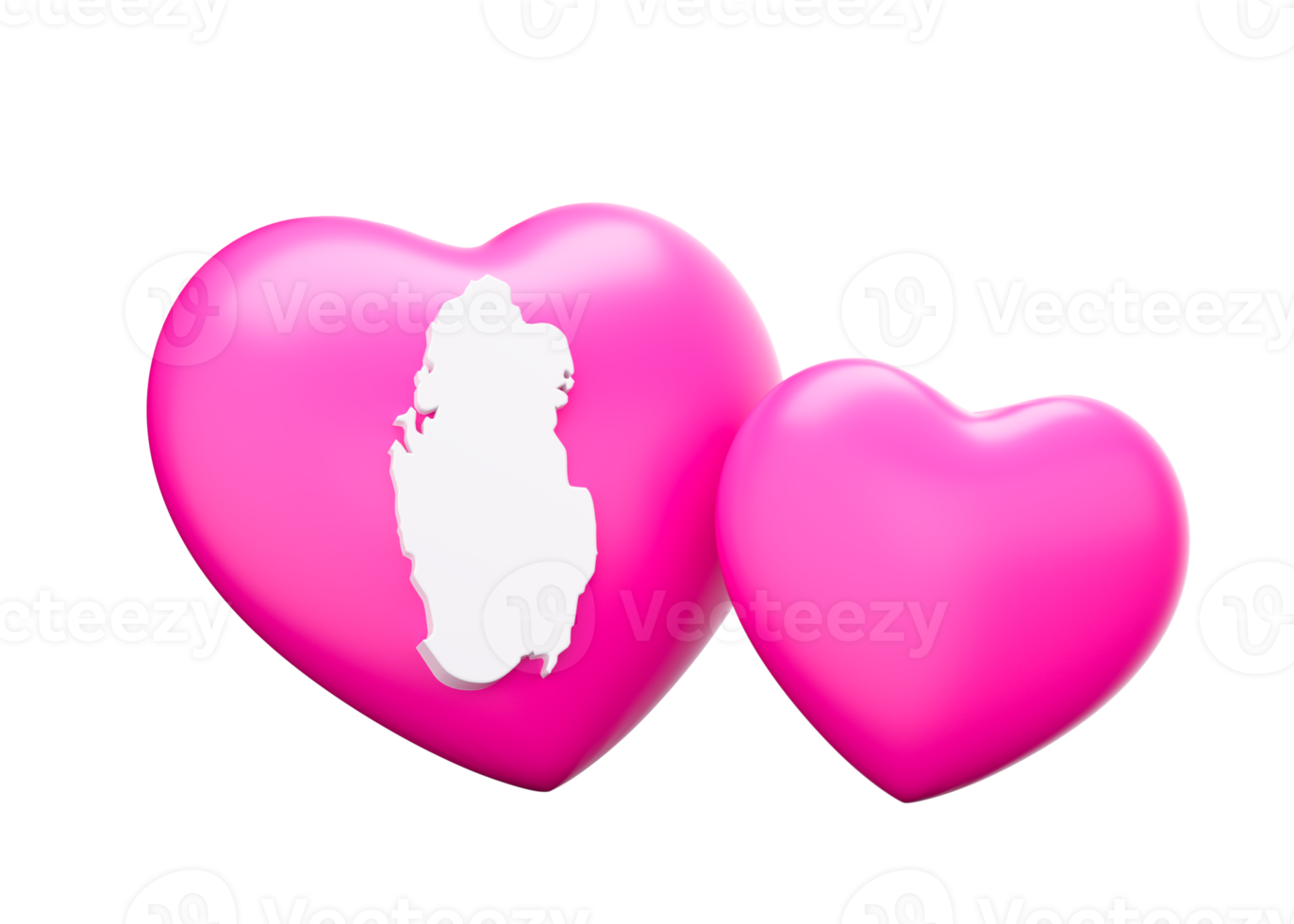 Shiny Pink Hearts With Map Of Qatar 3d Illustration png