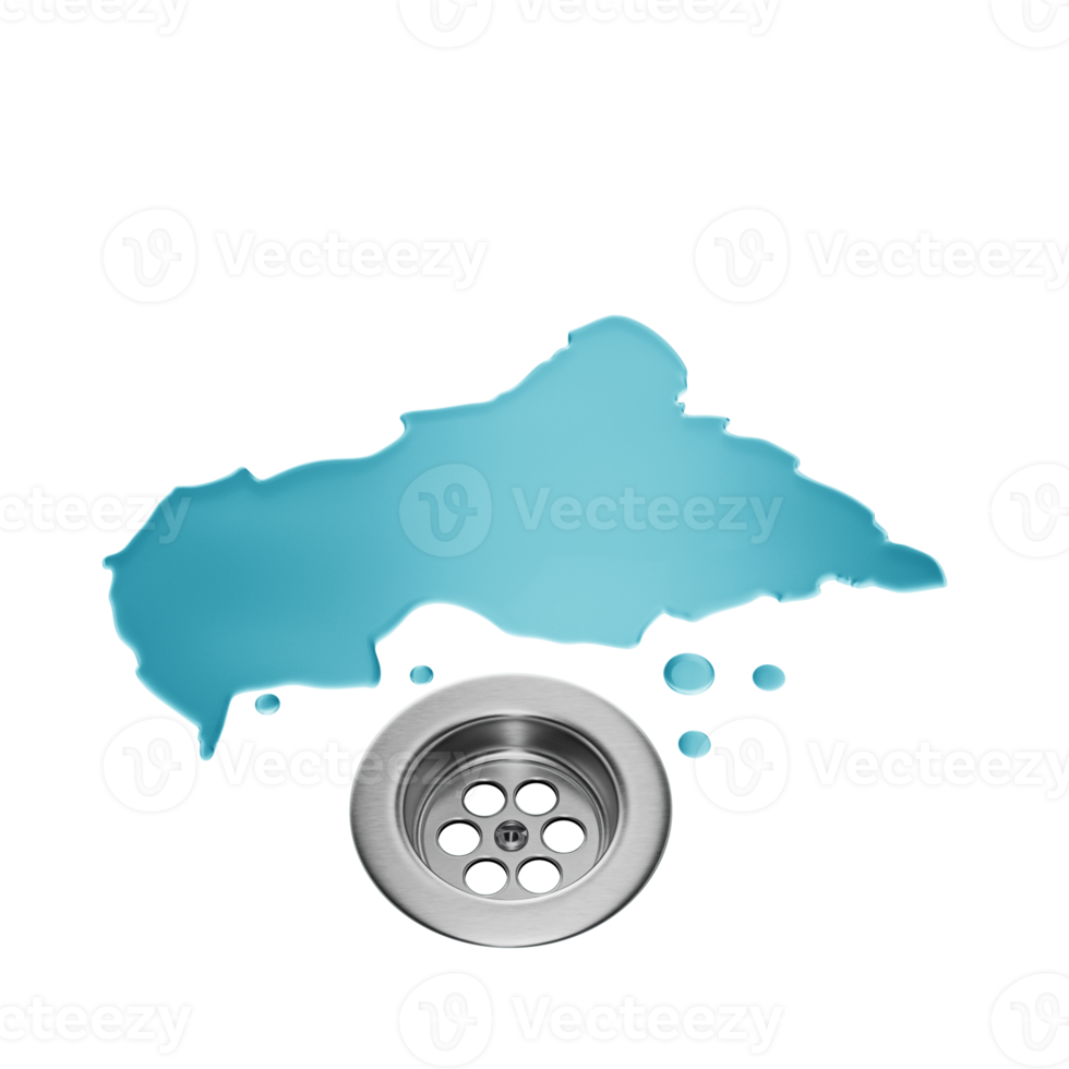 Central African Map With Drainage Metal Sink Save Water And Water Wastage Concept 3D Illustration png