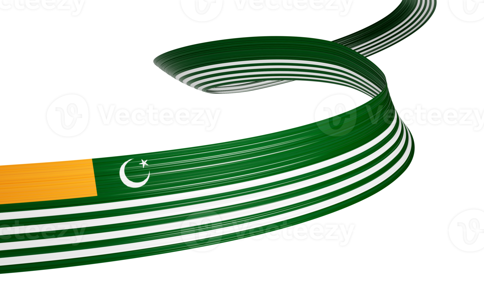 3d Flag Of Kashmir shiny wavy ribbon with crescent moon and star. 3D png