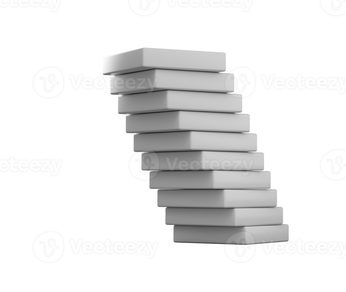 Rectangular blocks, slightly offset to create a leaning tower effect. 3D Illustration png