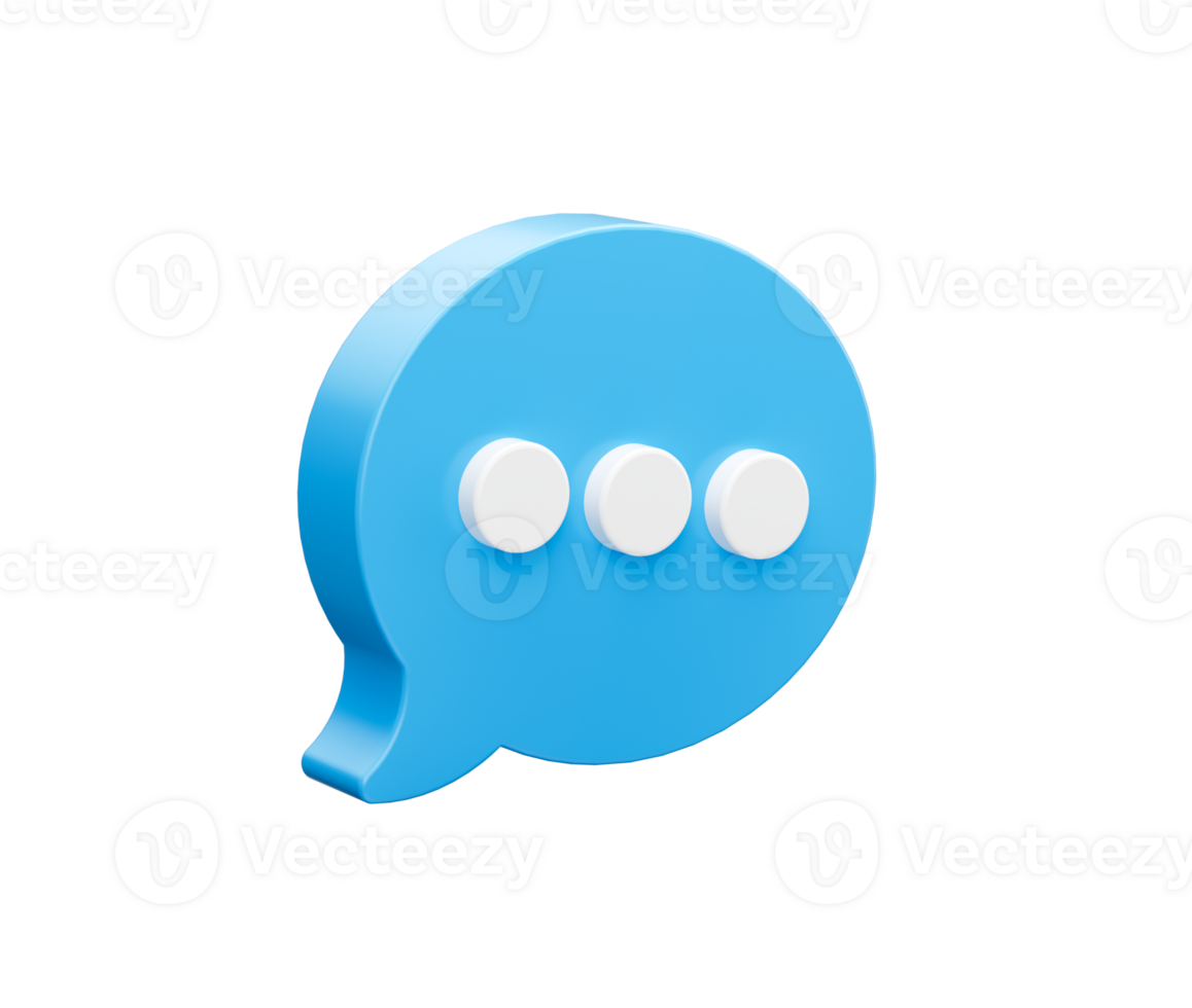 Blue chat icon with three white dots, symbolizing messaging and communication. 3d illustration png