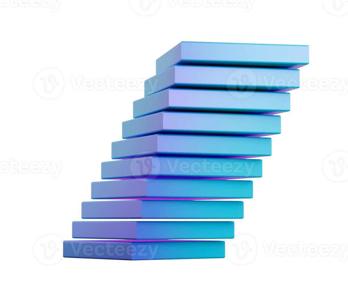 blue rectangular blocks, slightly offset to create a leaning tower effect. 3D Illustration png