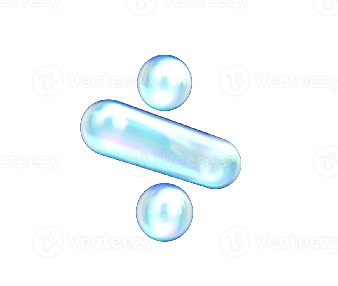 Glossy division symbol with blue and white gradient, soft reflections and depth. 3D Illustration png