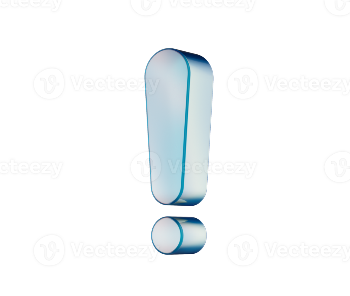 3D Exclamation mark with a smooth blue gradient, symbolizing urgency or alertness. 3d illustration png