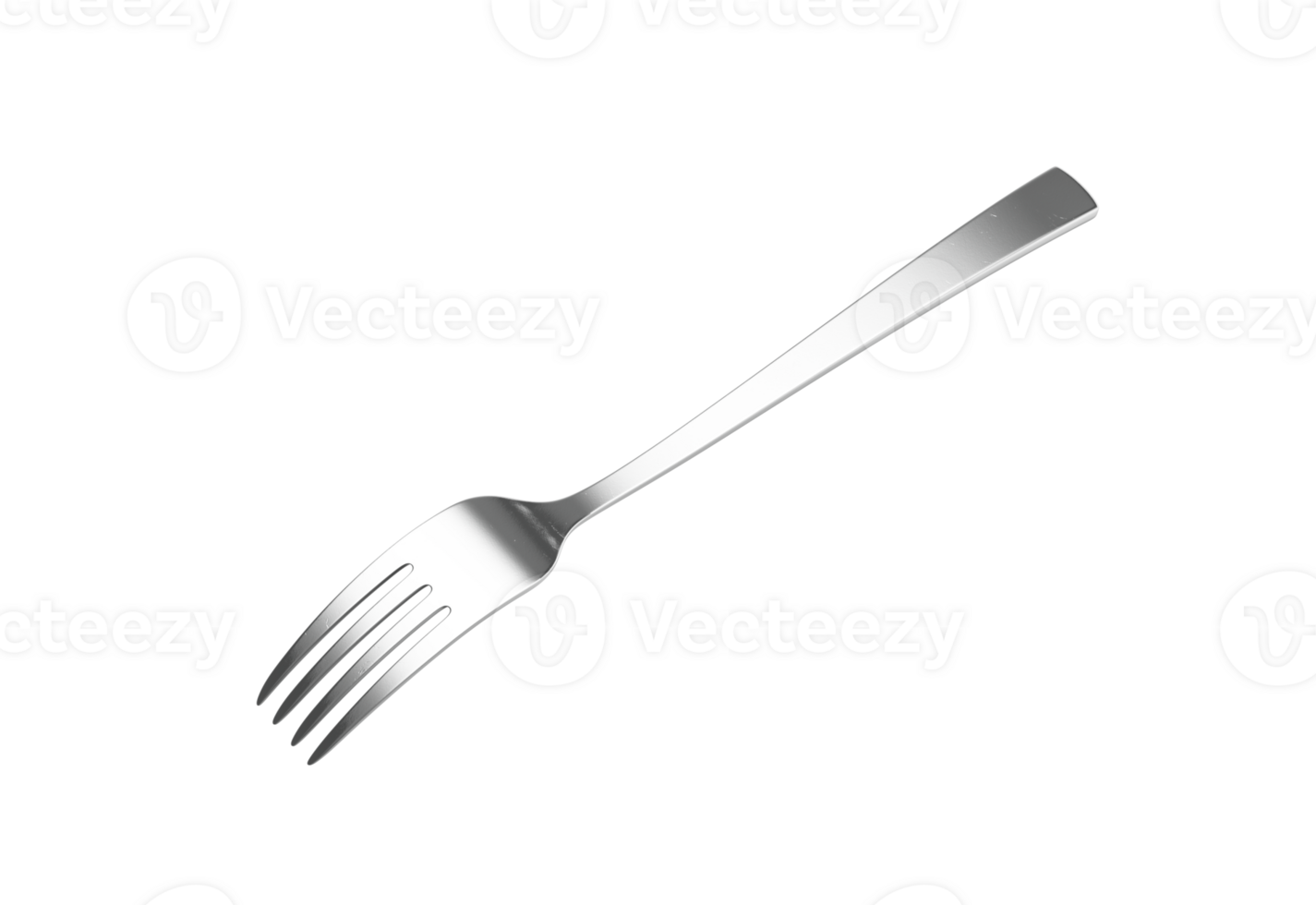 sleek stainless steel fork with a reflective finish and a slightly curved handle. 3D Illustration png