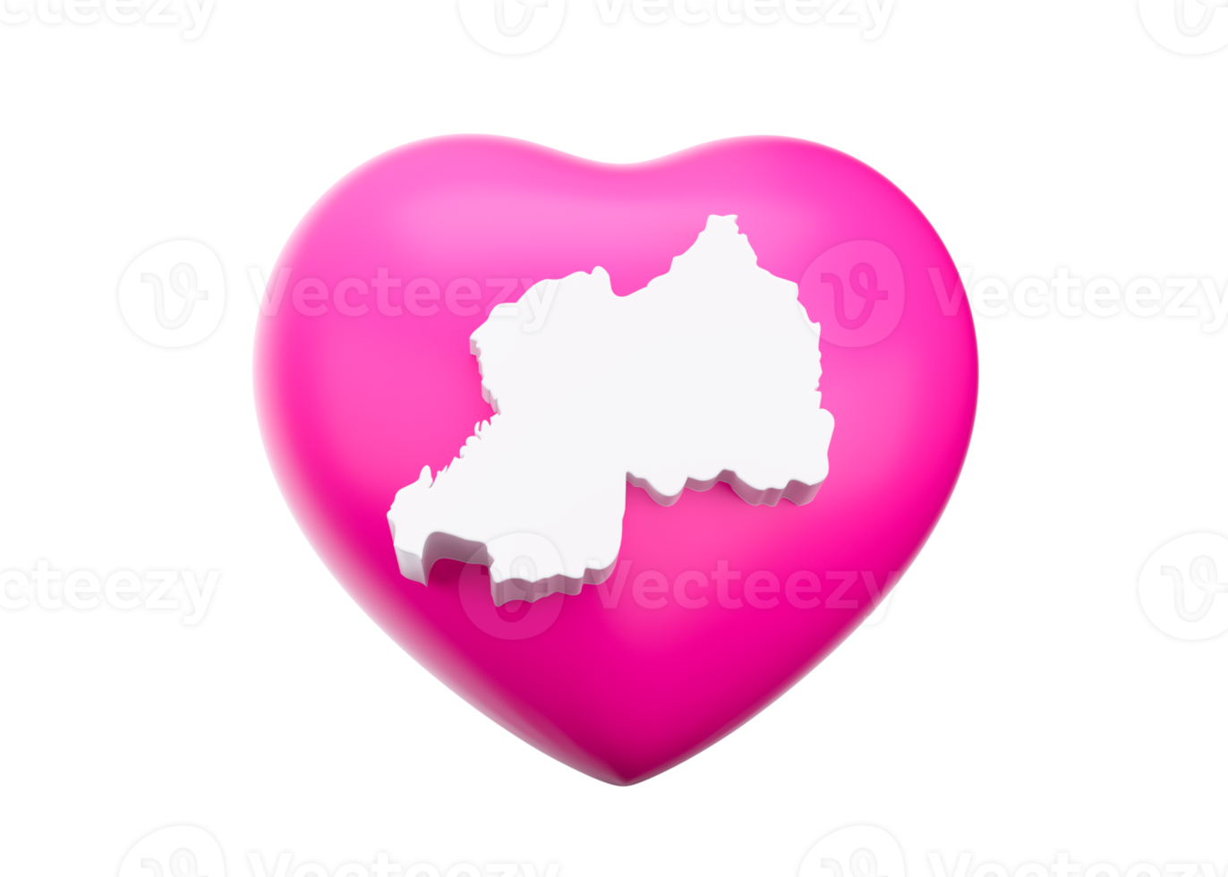 Pink Heart With Map Of Rwanda 3d Illustration png