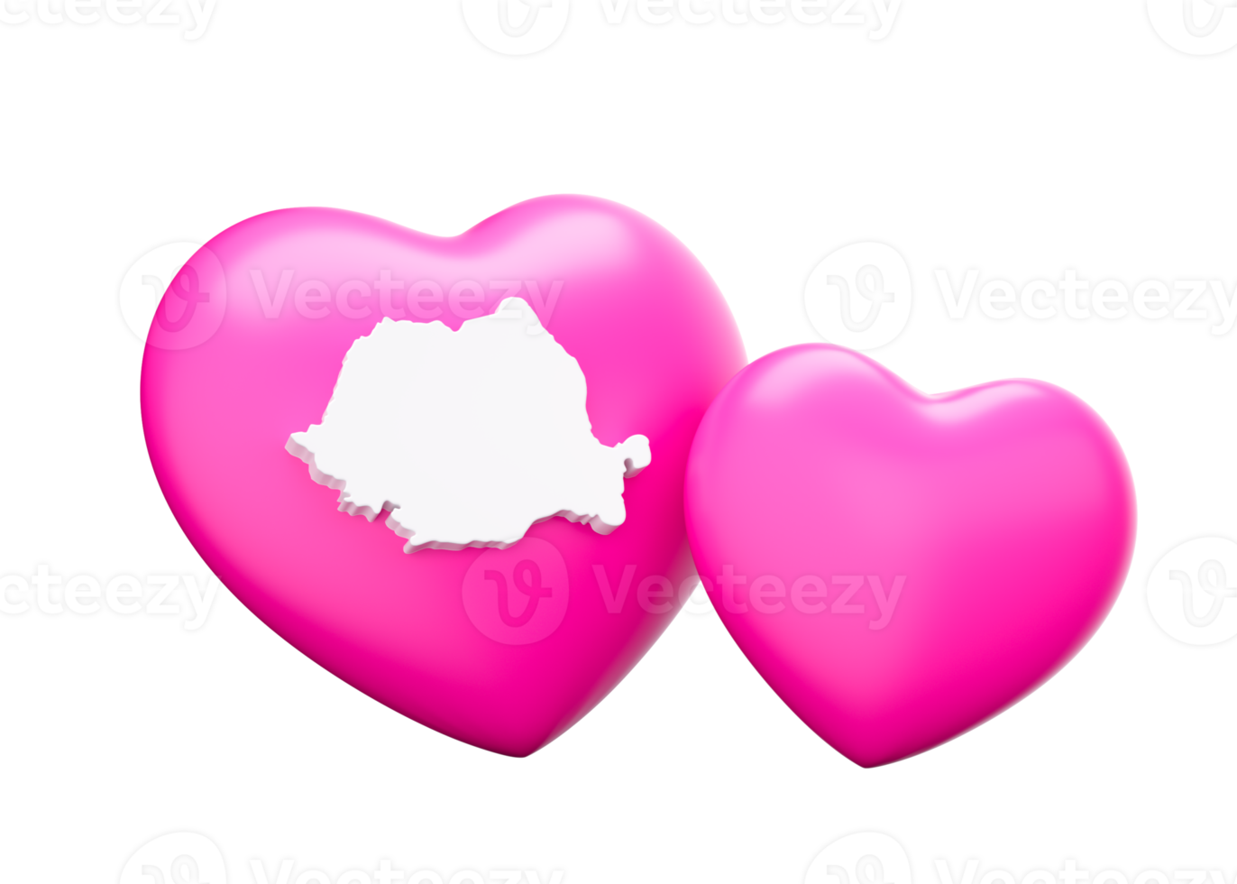 Shiny Pink Hearts With Map Of Romania 3d Illustration png