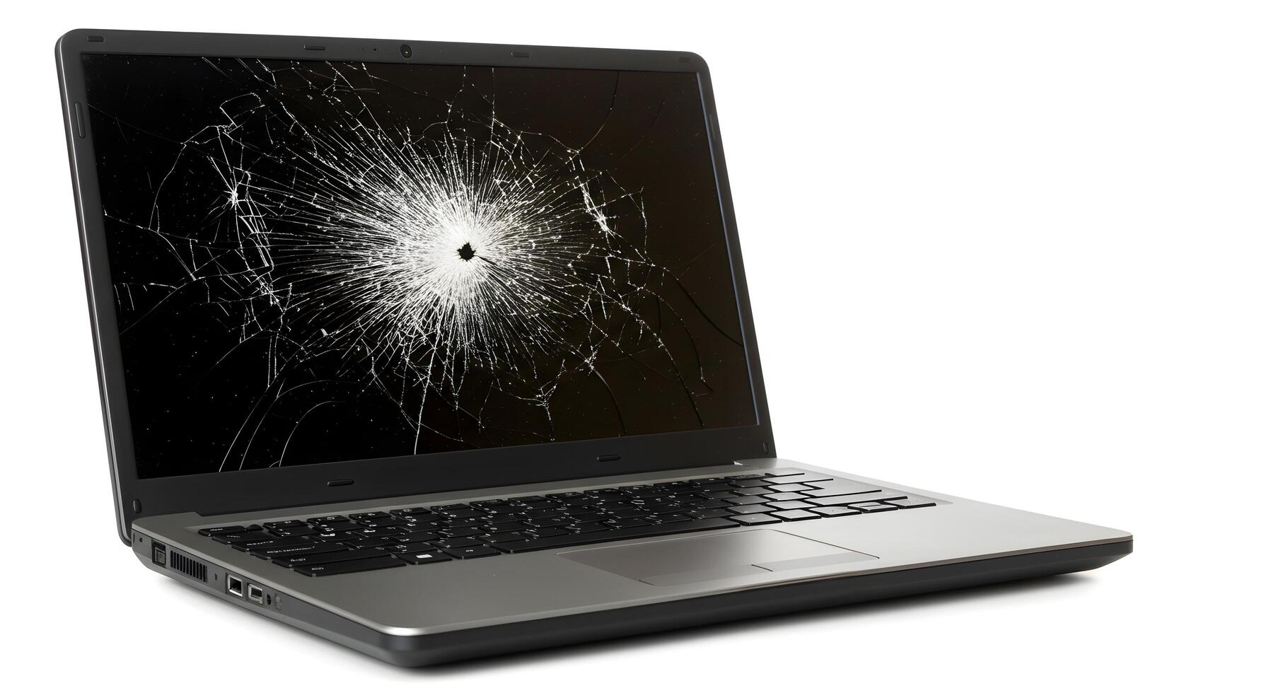 broken laptop screen, perfect for repair service websites, technology failure themes, or customer support visuals. photo