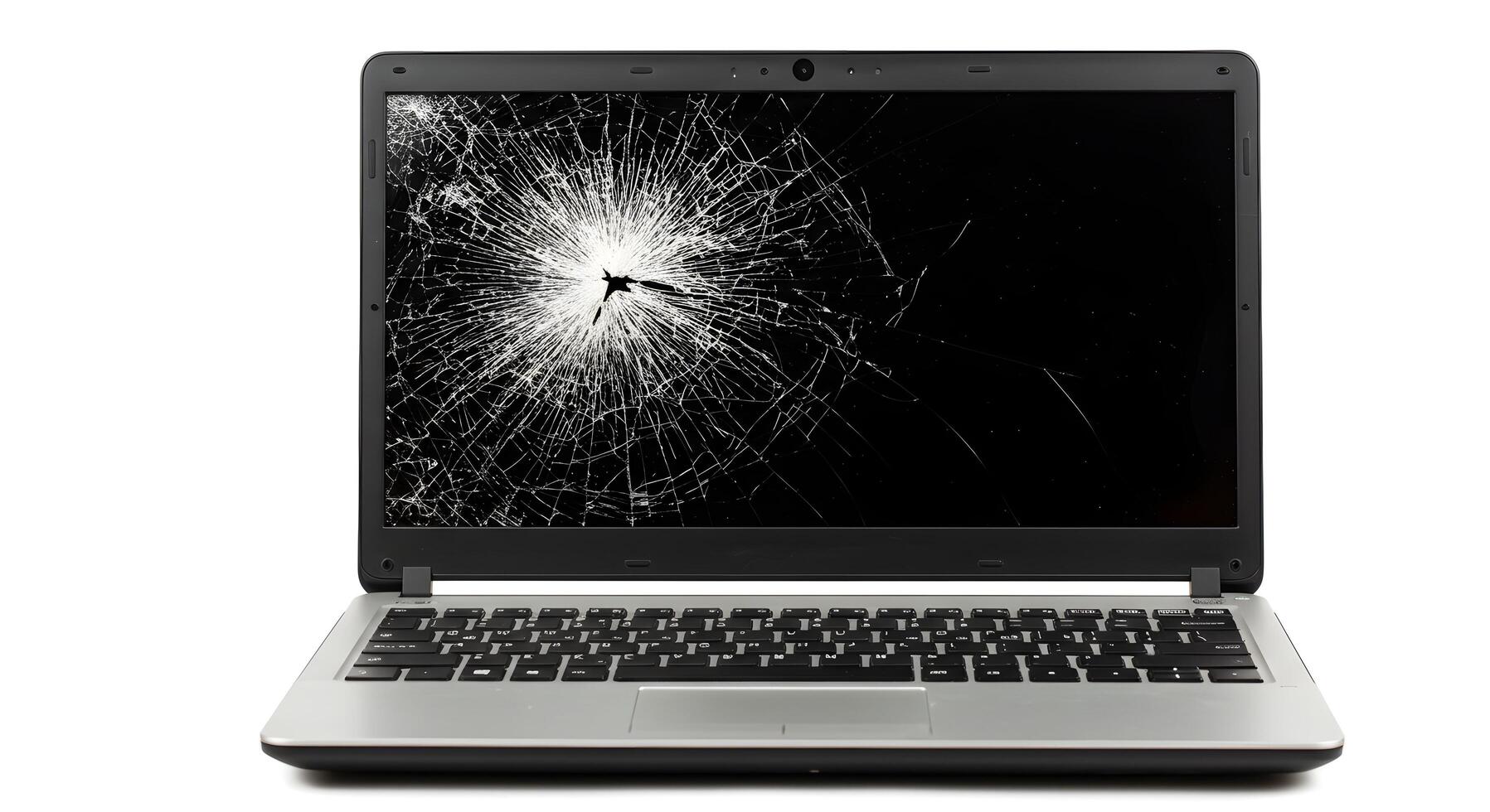 broken laptop screen, ideal for illustrating tech issues, repair service ads, blog articles, or digital disaster concepts. photo