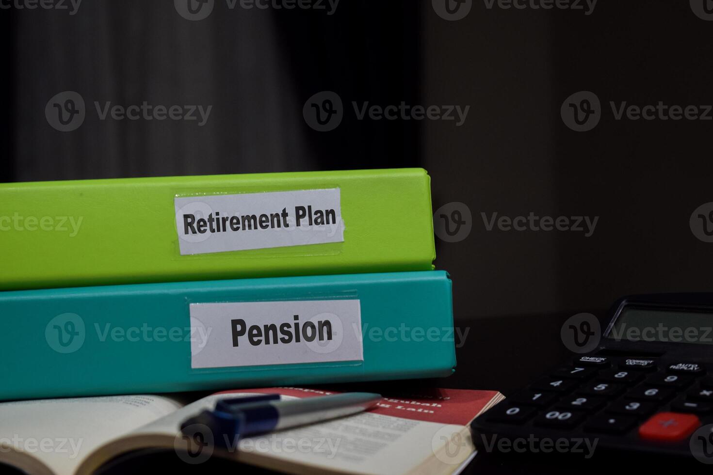 folders with the label Retirement plan and pension. Business management concept photo