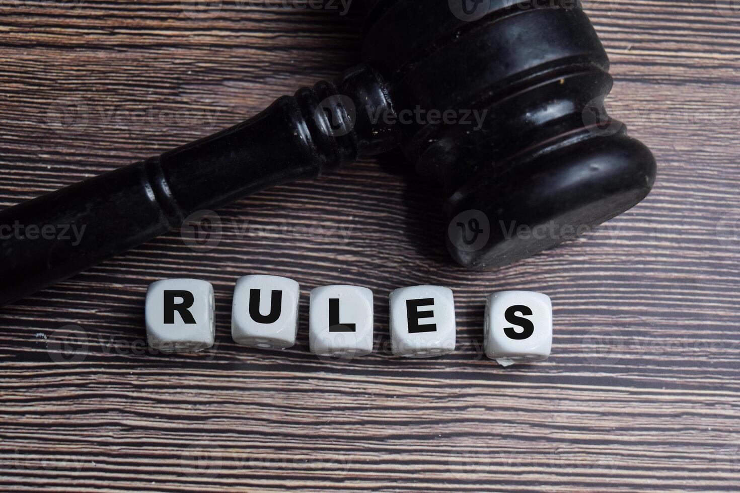 Concept of Rules Symbol wooden block and gavel, legal authority photo