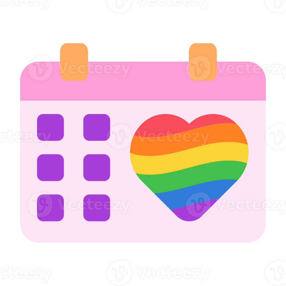 A calendar with a heart and rainbow colors png