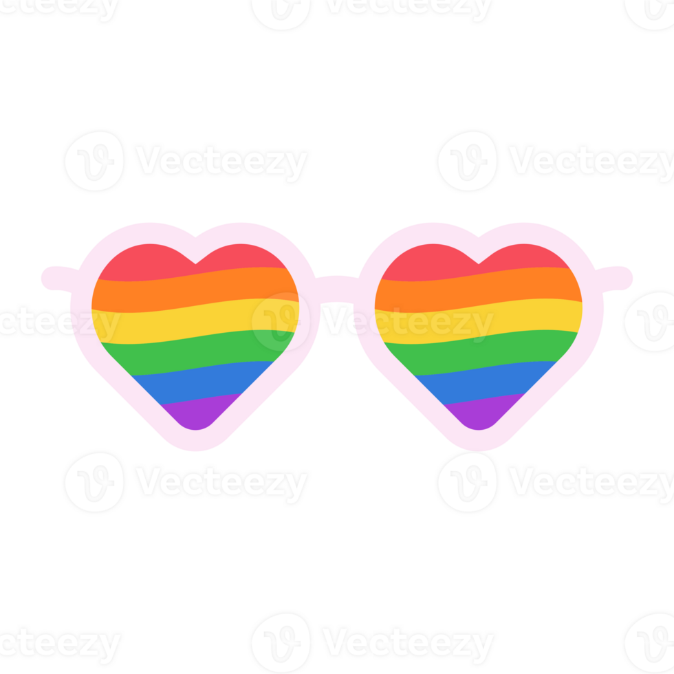 Two heart shaped glasses with rainbow hearts on them png