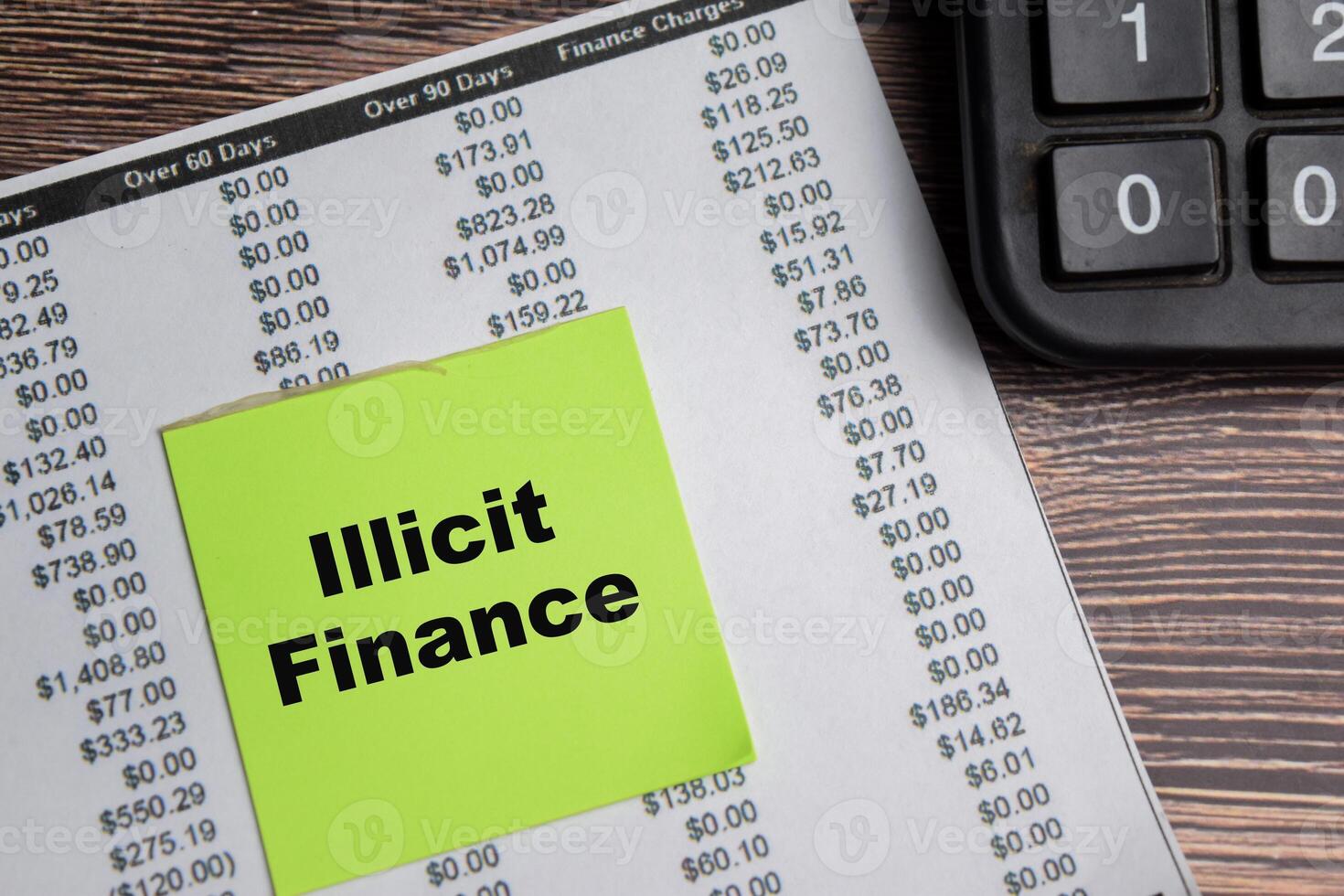 Concept of Illicit Finance write on sticky notes isolated on Wooden Table. photo