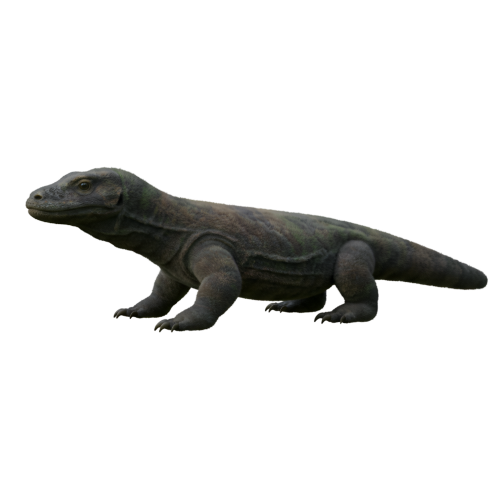 A komodo dragon standing in a plain scene with a neutral color scheme and a simple composition style on transparent background png