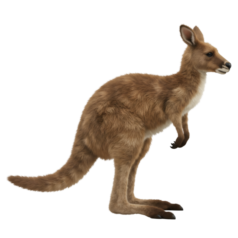 A kangaroo stands upright in a posed manner with a neutral expression and a plain color scheme look on transparent background png