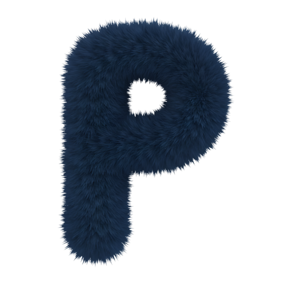 A fluffy letter p in a textured style against a plain backdrop creating a unique typography element on transparent background png